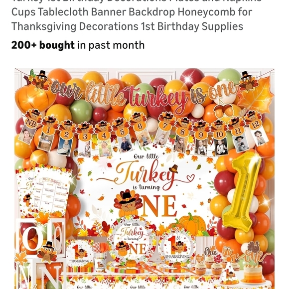 Thanksgiving 'Our Little Turkey is One' Party Decoration Set